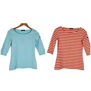 Lot Of 2 Saint James Garde Cote Striped Shirt Sz 4 3/4 Sleeve UV Nautical Preppy